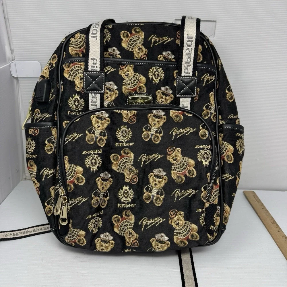 PIPI BEAR Diaper Bag Backpack Black Gold Trim Baby ‎ Bag Unisex VGC